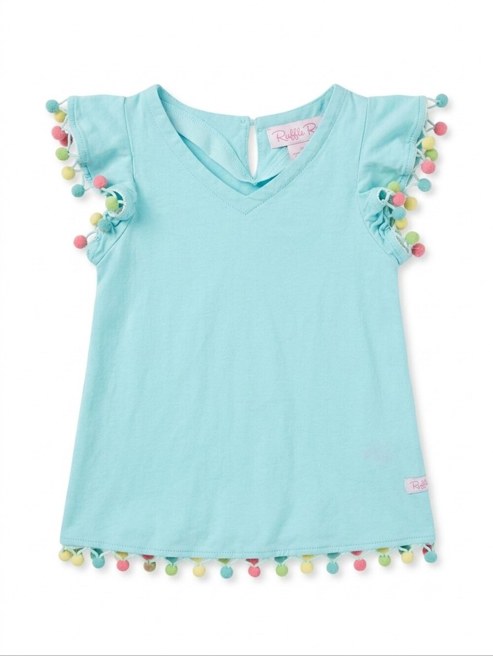 Ruffle Butts Baby Girls Aqua Pom Pom Cover Up 0-12 Months